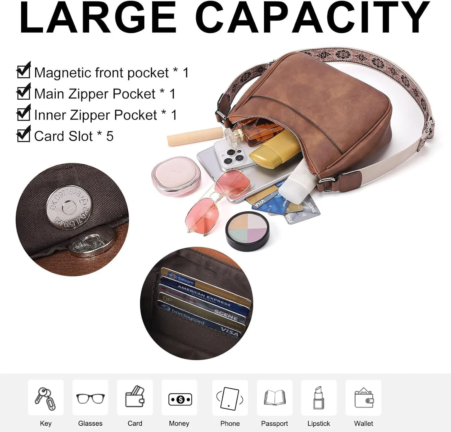 Comeon Crossbody Bags Purses for Women, Pu Leather Trendy Hobo Purse Shoulder Handbag Travel Casual Bag