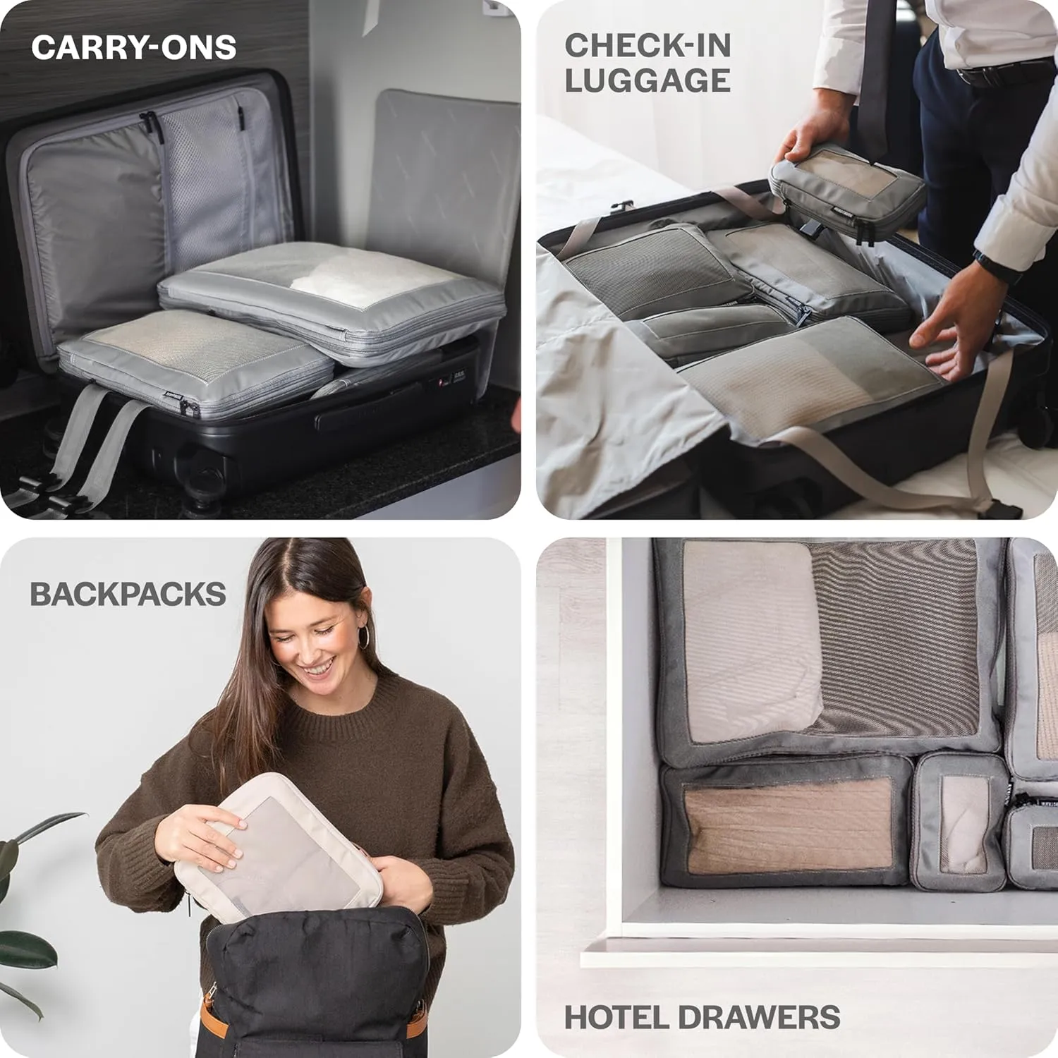 Compression Packing Cubes for Travel - Luggage Organizer Bags - Double Zipper Packing Cubes for Suitcases (2-Pack, Beige)