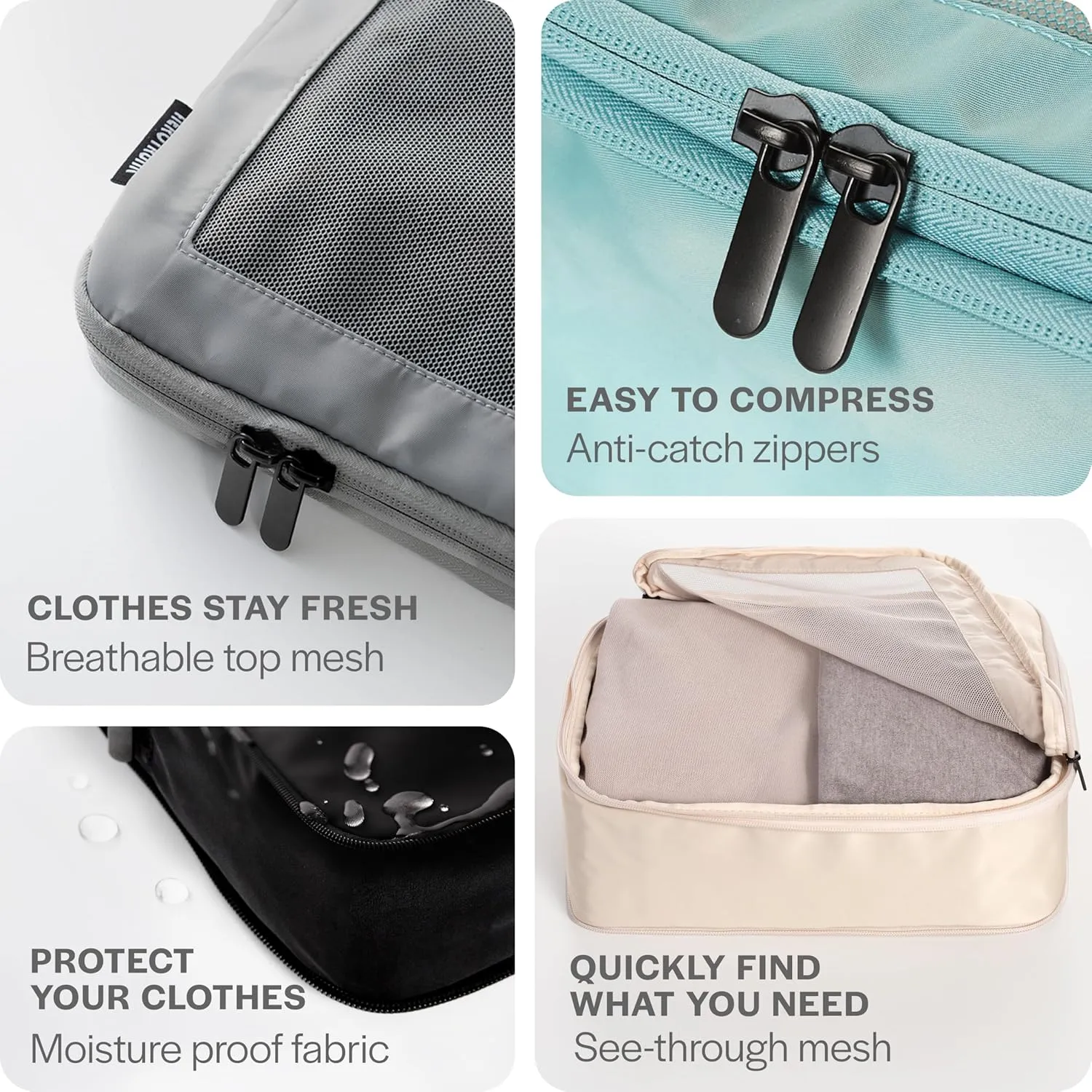 Compression Packing Cubes for Travel - Luggage Organizer Bags - Double Zipper Packing Cubes for Suitcases (2-Pack, Black)