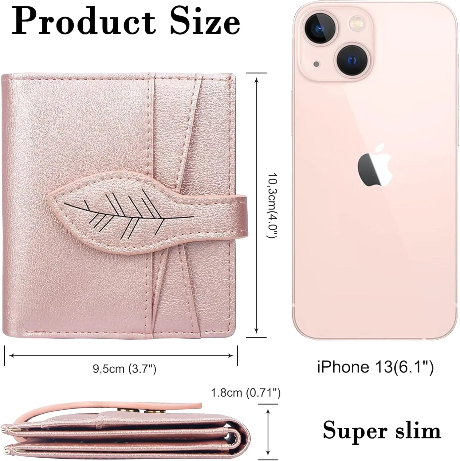 CONISY Small Wallet for Women, RFID Blocking Slim Leather Bifold Front Pocket Womens Wallet with Zipper Coin Purse (Pink)