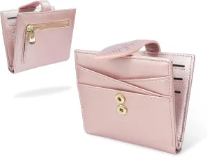 CONISY Small Wallet for Women, RFID Blocking Slim Leather Bifold Front Pocket Womens Wallet with Zipper Coin Purse (Pink)