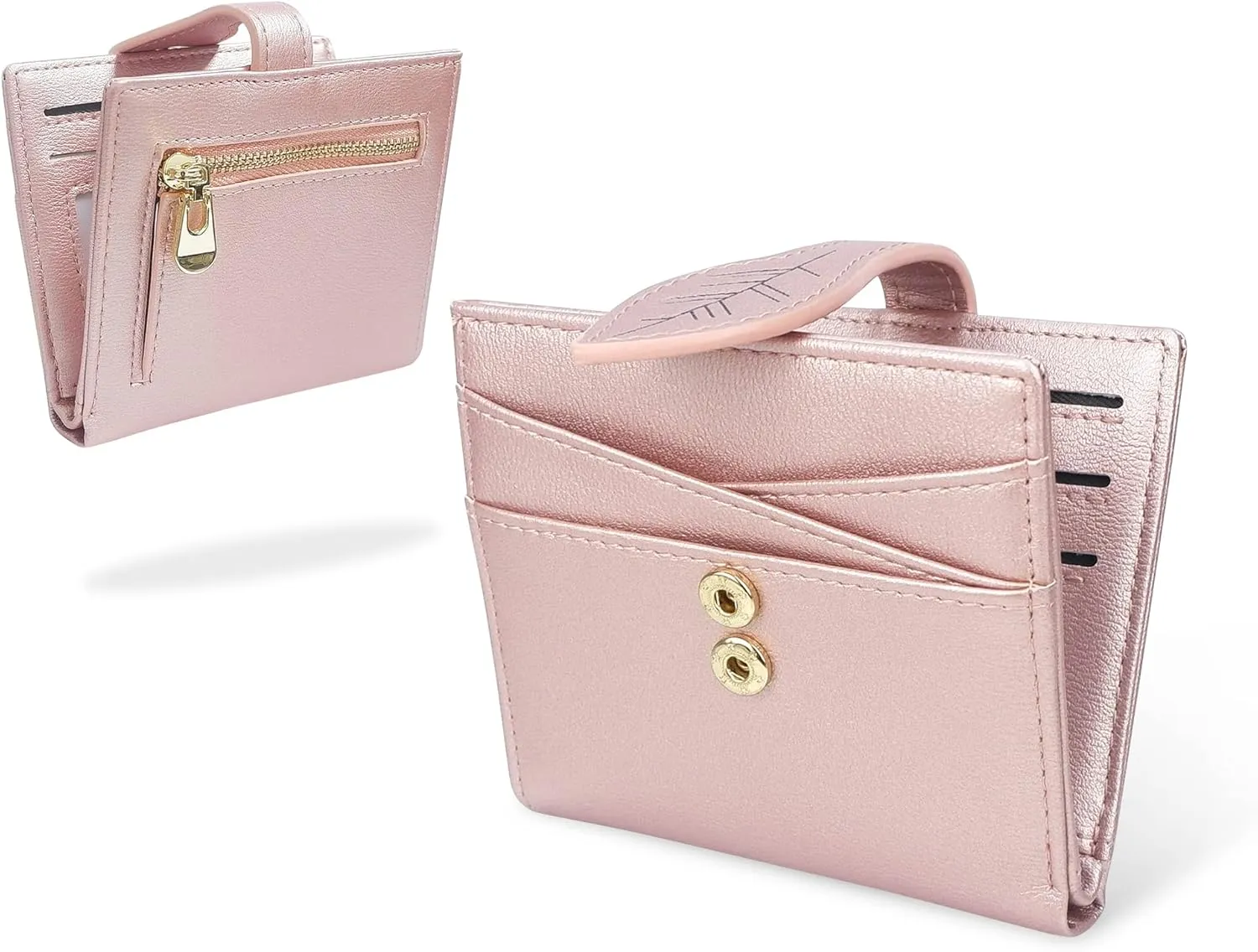 CONISY Small Wallet for Women, RFID Blocking Slim Leather Bifold Front Pocket Womens Wallet with Zipper Coin Purse (Pink)