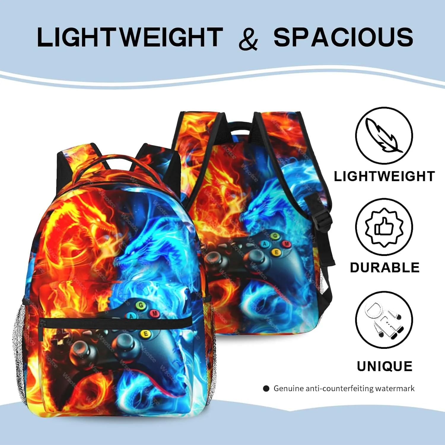 Cool Dragon Video Game Backpack For Boys Game Boys Backpack For Kids Elementary Middle School Gaming Bookbag For Age 6-18 Travel Back Pack