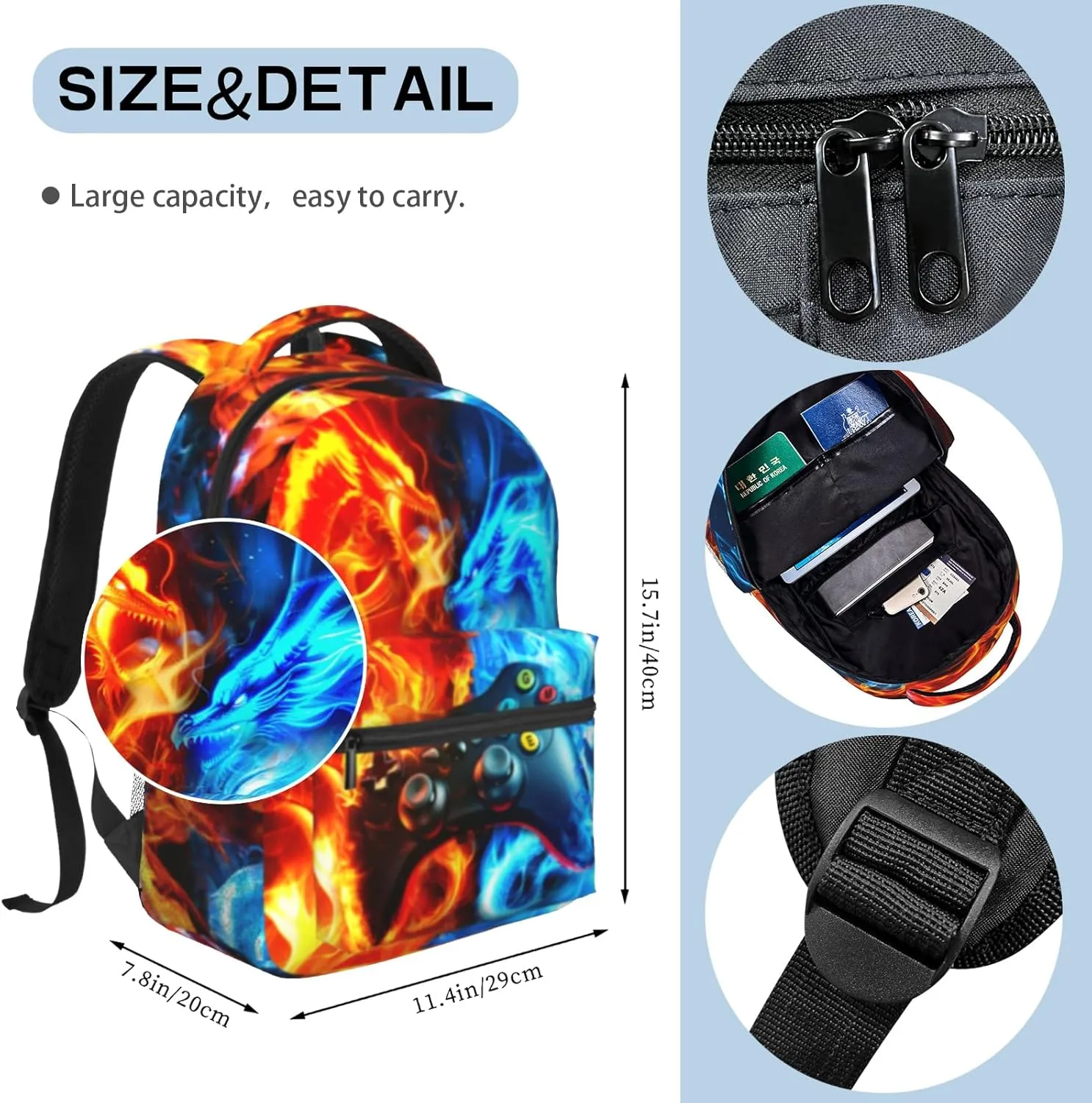 Cool Dragon Video Game Backpack For Boys Game Boys Backpack For Kids Elementary Middle School Gaming Bookbag For Age 6-18 Travel Back Pack