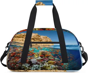 Coral Reef Rocks Gym Duffel Bag for Men Women Sea Fish Sports Tote Bag with Adjustable Shoulder Strap for Dance Gymnastics Traveling Outdoor Camping Overnight Stay