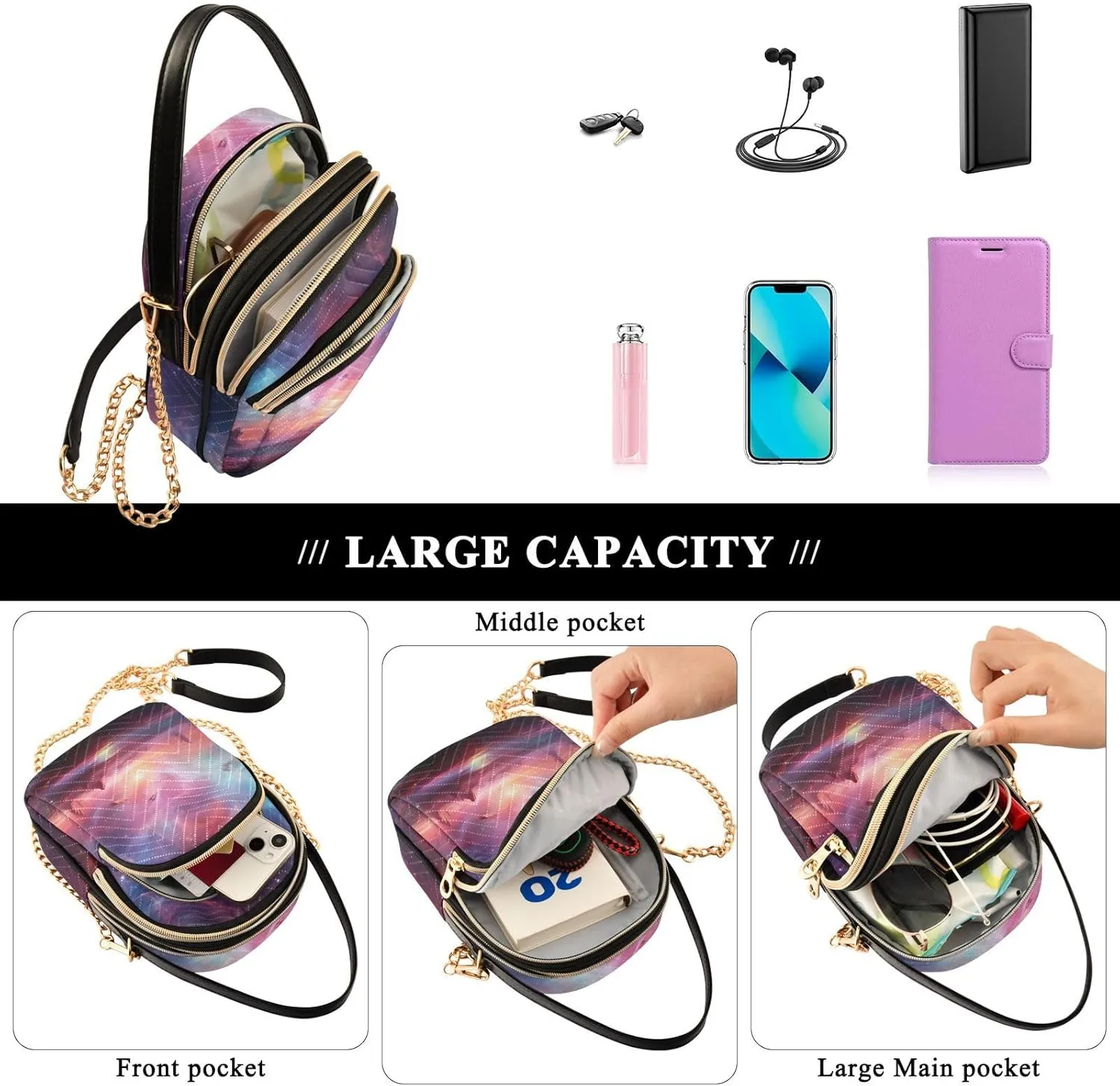 Cosmic Sky with Various Stars and Nebulas Shoulder Bag, Handbags for Women Crossbody Bag, Shoulder Travel Bag
