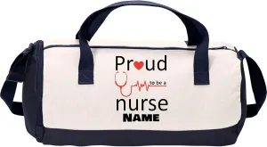 Cotton Sports Duffel Bag with Multiple Different Sport Design Choices (True Navy/Soft White, Nurse)