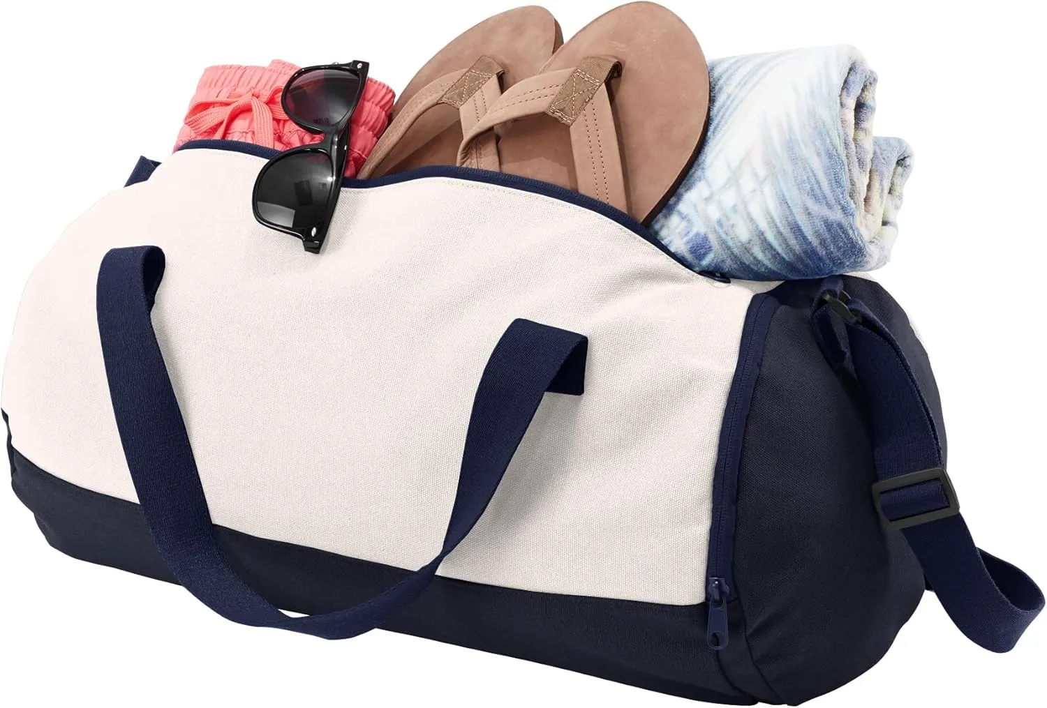 Cotton Sports Duffel Bag with Multiple Different Sport Design Choices (True Navy/Soft White, Nurse)