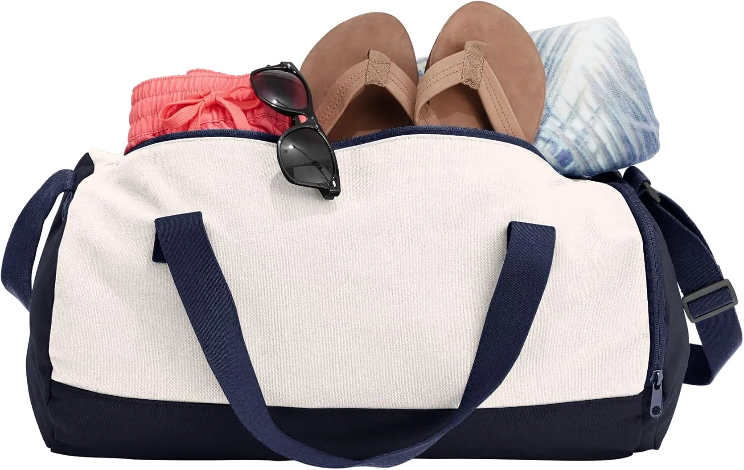 Cotton Sports Duffel Bag with Multiple Different Sport Design Choices (True Navy/Soft White, Nurse)