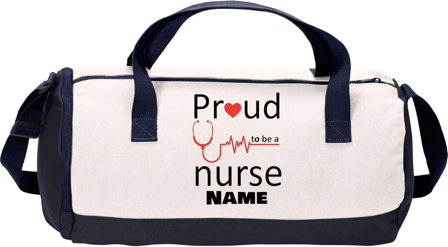 Cotton Sports Duffel Bag with Multiple Different Sport Design Choices (True Navy/Soft White, Nurse)