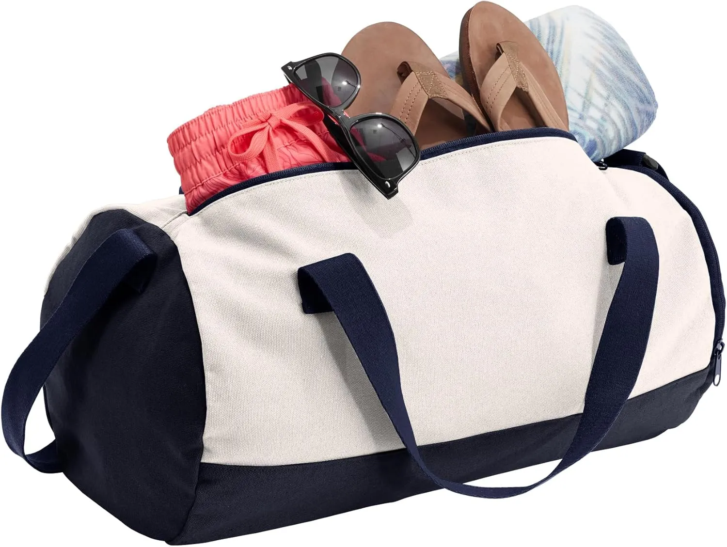 Cotton Sports Duffel Bag with Multiple Different Sport Design Choices (True Navy/Soft White, Nurse)