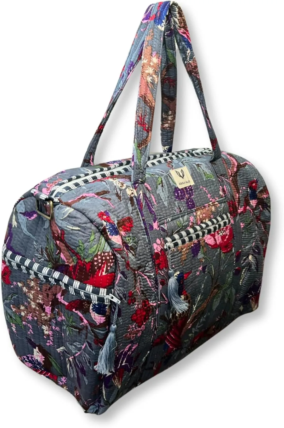 Cotton Weekender Duffel Bag- Hand Block Printed Travel Bag (Frosted Bloom)
