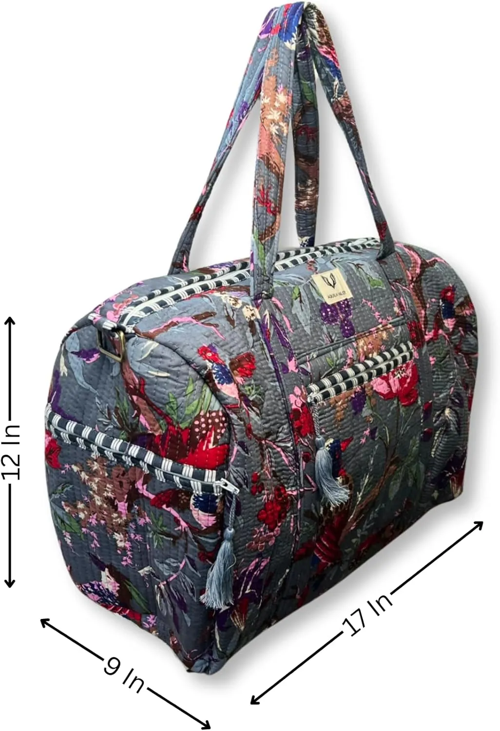 Cotton Weekender Duffel Bag- Hand Block Printed Travel Bag (Frosted Bloom)
