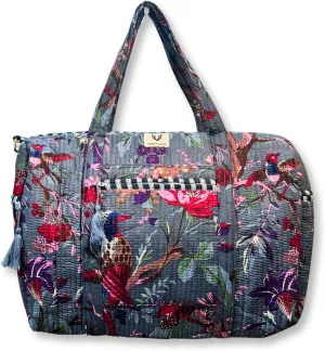Cotton Weekender Duffel Bag- Hand Block Printed Travel Bag (Frosted Bloom)