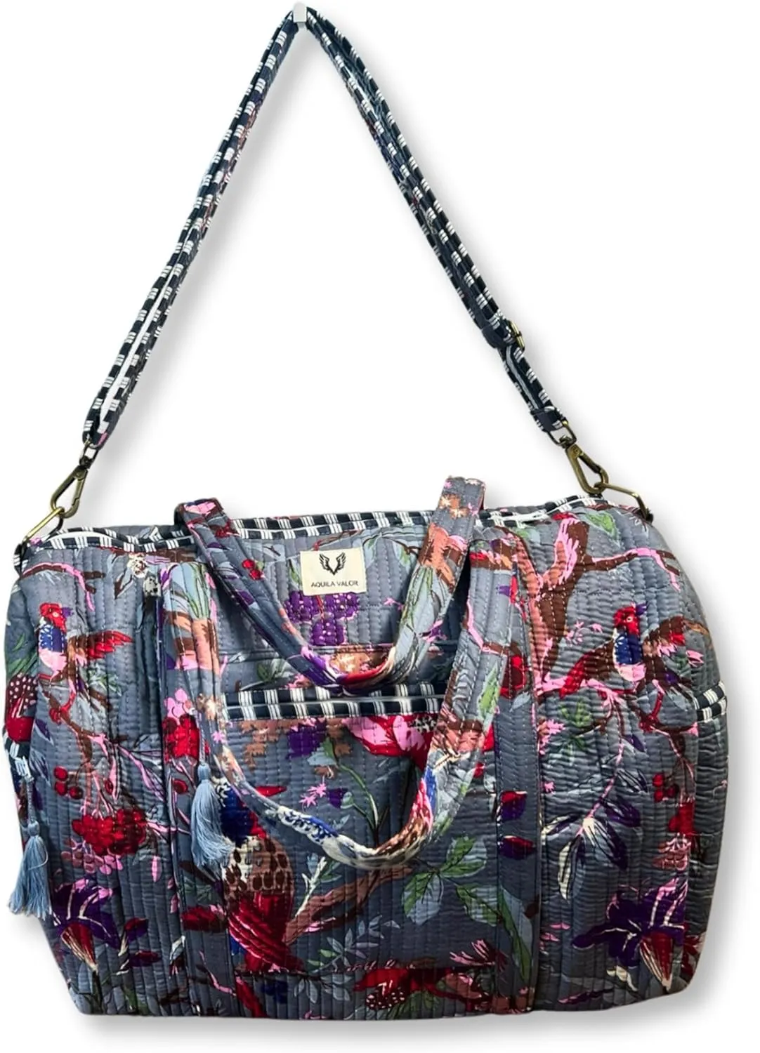 Cotton Weekender Duffel Bag- Hand Block Printed Travel Bag (Frosted Bloom)