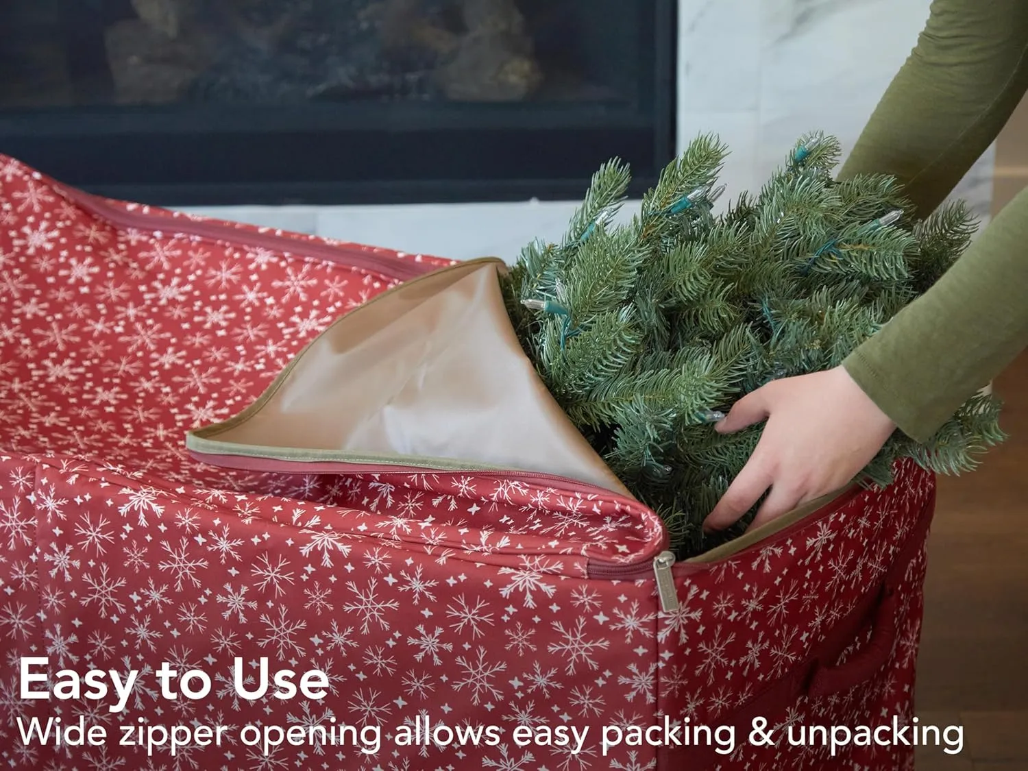 Covermates Keepsakes Christmas Tree Structured Rolling Storage Bag - Superior Protection, Reinforced Handles - Holiday Storage, Red Snowflake