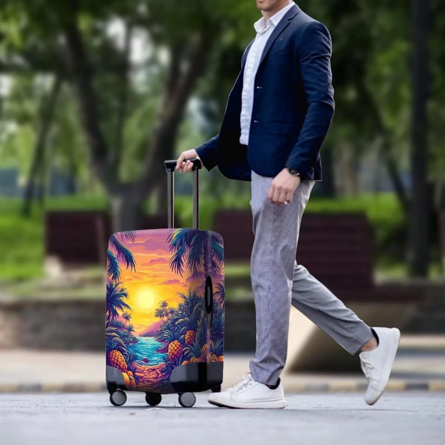 Cozeyat Sunset Tropical Palm Tree Travel Luggage Cover Suitcase Protector Washable Elastic Suitcase Baggage Cover Anti-scratch Suitcase Sleeve with Zipper for Wheeled Suitcase Travel Accessories