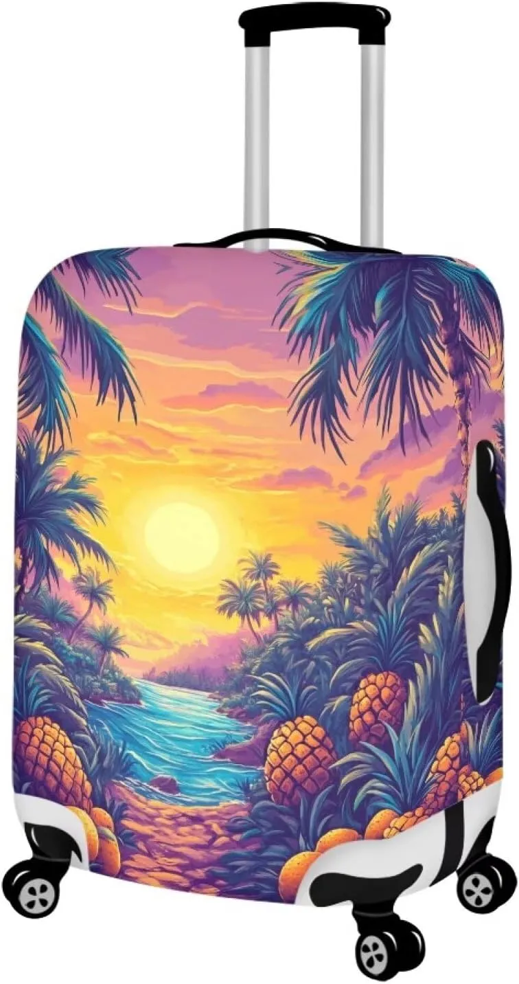 Cozeyat Sunset Tropical Palm Tree Travel Luggage Cover Suitcase Protector Washable Elastic Suitcase Baggage Cover Anti-scratch Suitcase Sleeve with Zipper for Wheeled Suitcase Travel Accessories