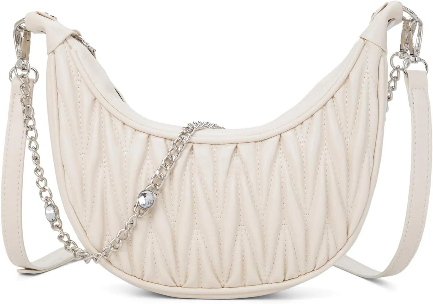 Crescent Bag for Women Ruched Crossbody Handbag Chain Hobo Shoulder Bag Trendy Dumpling Purse with 2 Shoulder Straps