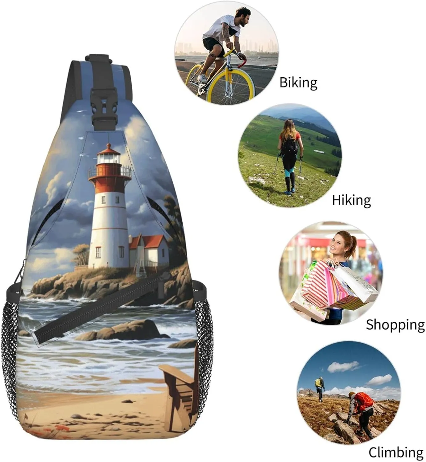 Cross Chest Bag Diagonally Sling Backpack Crossbody Shoulder Bag Seals on ice Sling Bag Travel Hiking Daypack