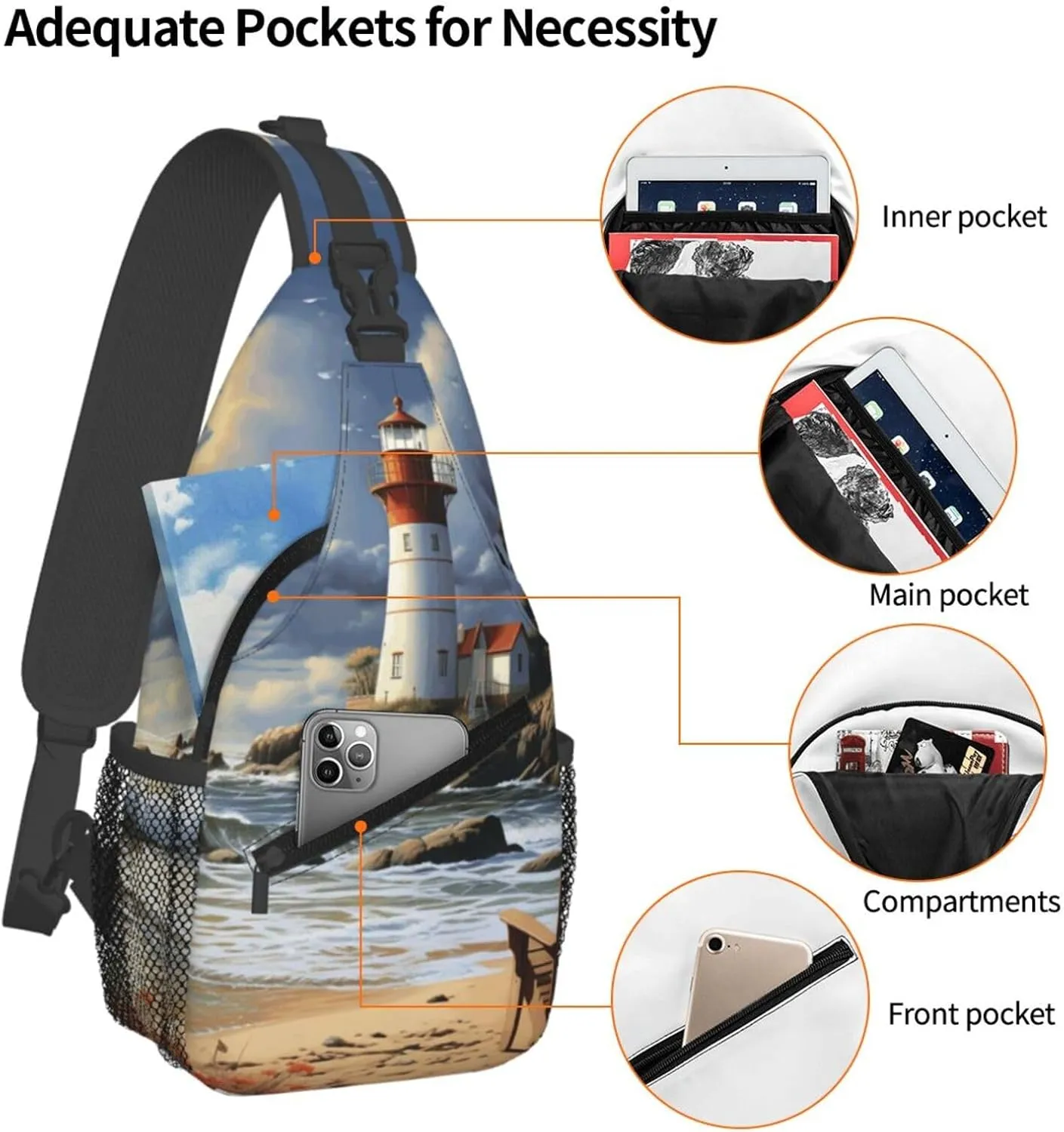 Cross Chest Bag Diagonally Sling Backpack Crossbody Shoulder Bag Seals on ice Sling Bag Travel Hiking Daypack