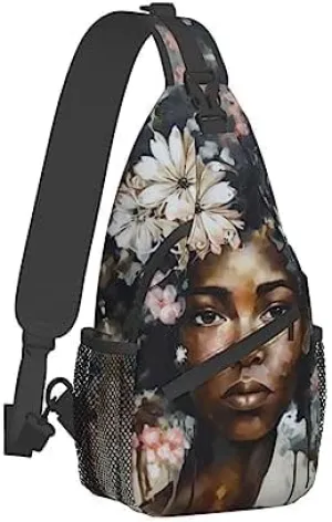 Crossbody Backpack Hiking Travel Daypack Chest Bag Lightweight Shoulder Bag For Women Men Gift African American Afro Woman
