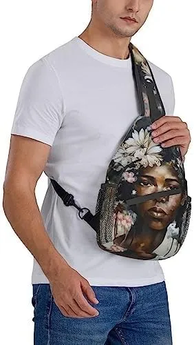 Crossbody Backpack Hiking Travel Daypack Chest Bag Lightweight Shoulder Bag For Women Men Gift African American Afro Woman