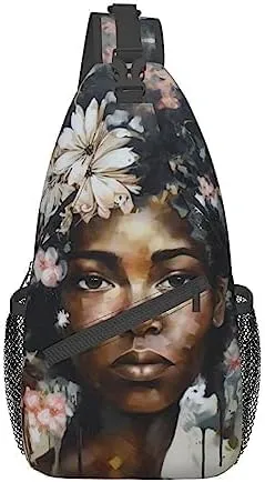 Crossbody Backpack Hiking Travel Daypack Chest Bag Lightweight Shoulder Bag For Women Men Gift African American Afro Woman