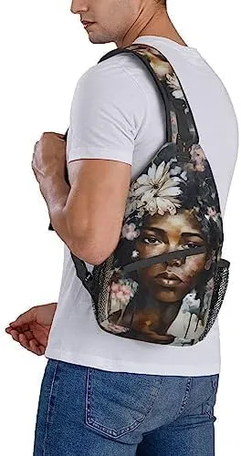 Crossbody Backpack Hiking Travel Daypack Chest Bag Lightweight Shoulder Bag For Women Men Gift African American Afro Woman