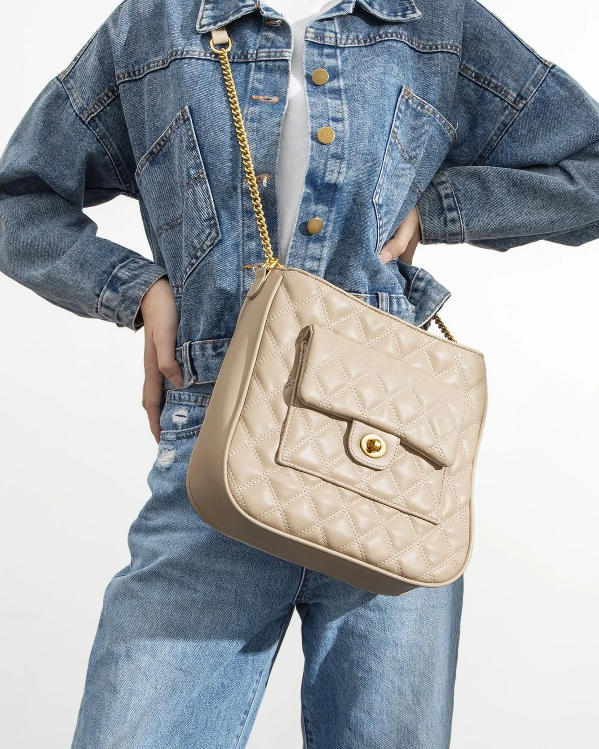 Crossbody Bag for Women, Quilted Crossbody Handbags Trendy Leather Purse Shoulder Bag with Adjustable Chain Strap