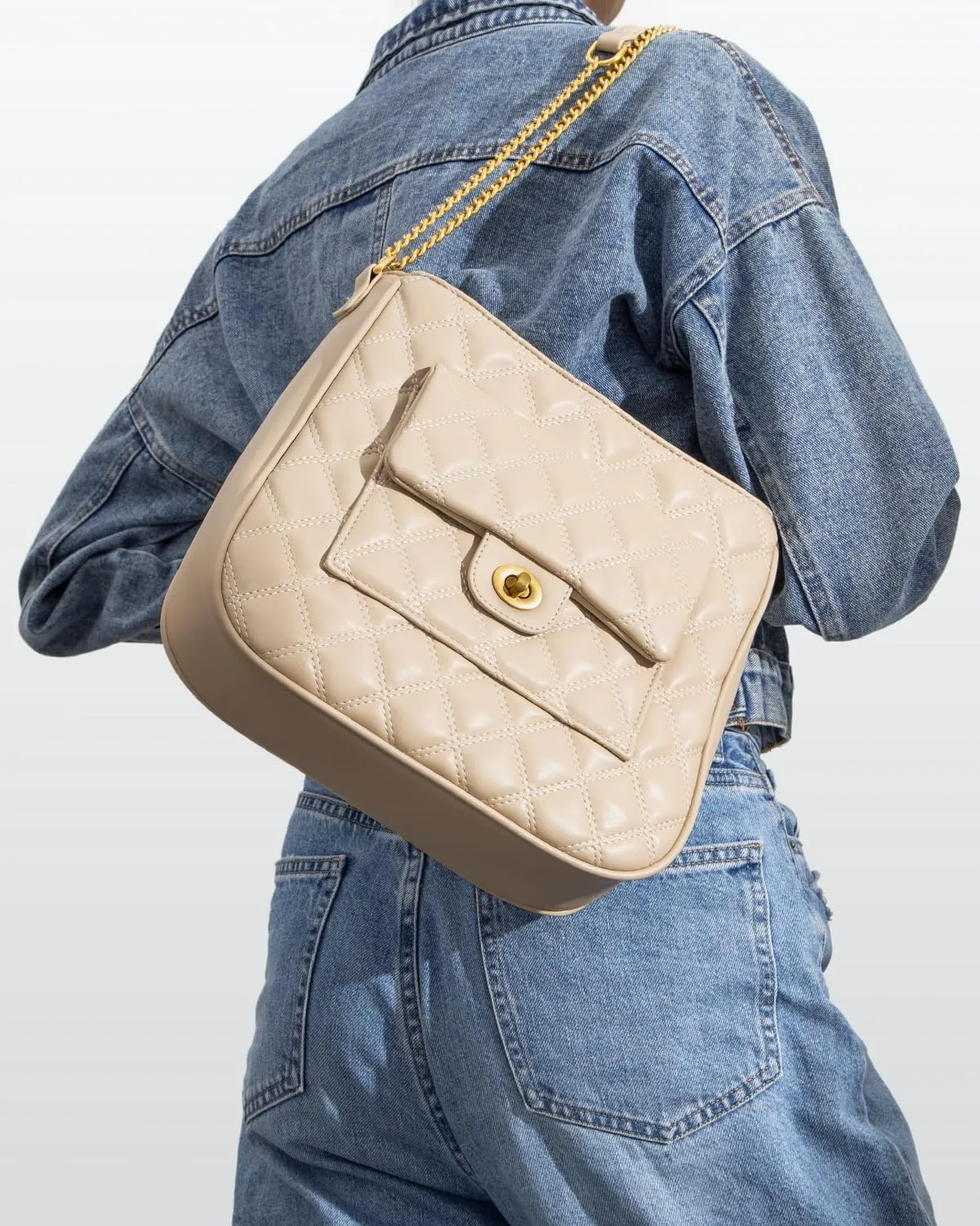 Crossbody Bag for Women, Quilted Crossbody Handbags Trendy Leather Purse Shoulder Bag with Adjustable Chain Strap