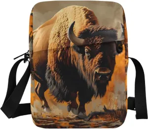 Crossbody Bag Purse Bison Autumn Print for Women Men, Shoulder Pouch with Adjustable Strap 6.6×2.5×9.4 IN