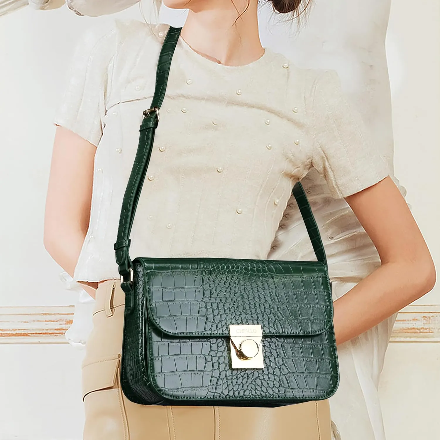 Crossbody Bag Shoulder Satchel Purse for Women, Triple Pocket Bag PU Leather Messenger Bag Flap Evening Bag