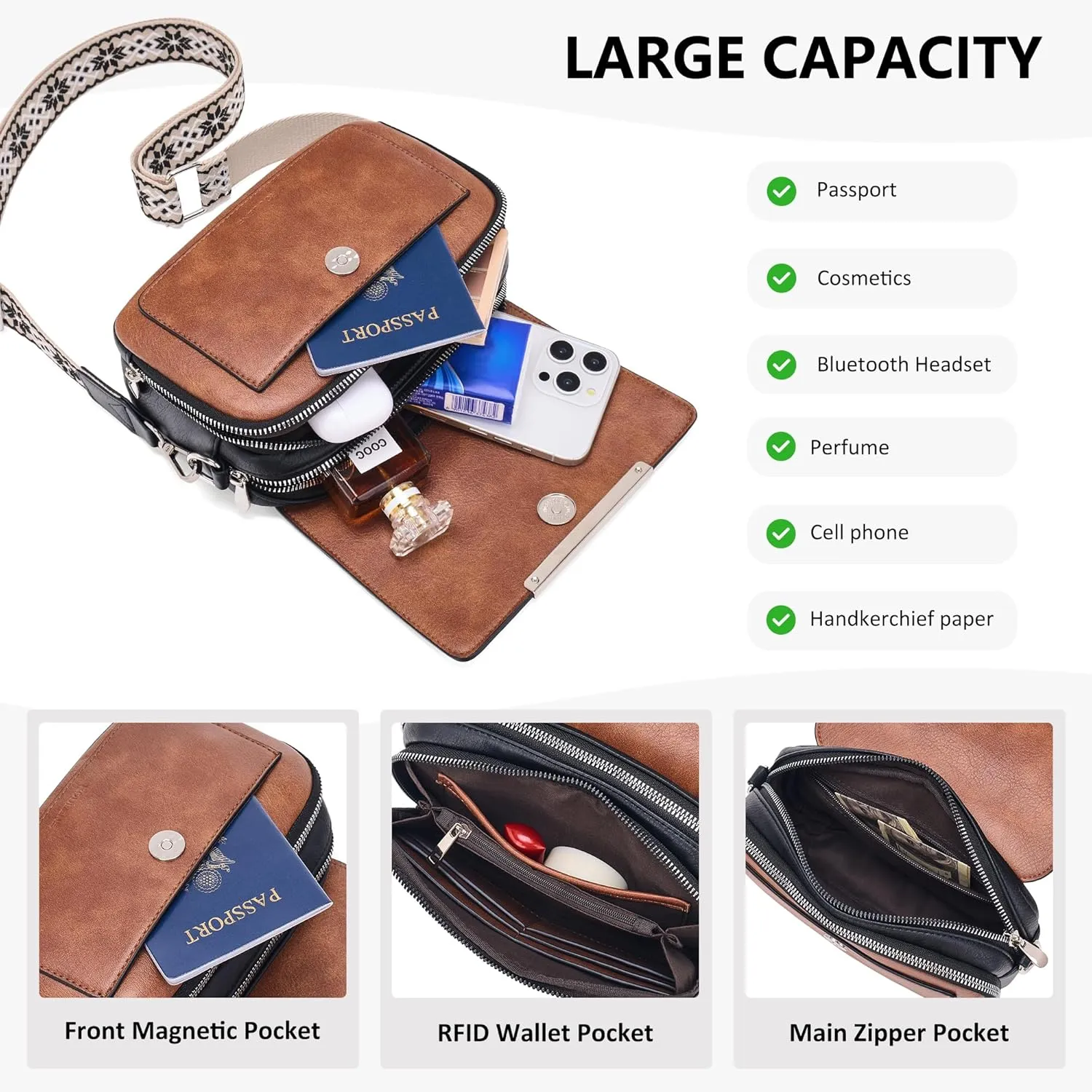 Crossbody Bags for Women Small Crossbody Wallet Purses with Card Slots Leather Shoulder Handbags Travel/Daily Use