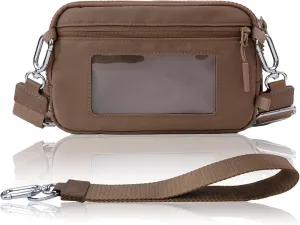 Crossbody Key Bag with ID Window, RFID Blocking Nylon Small cellphone Wallet, Transparent Slot for Easy Access