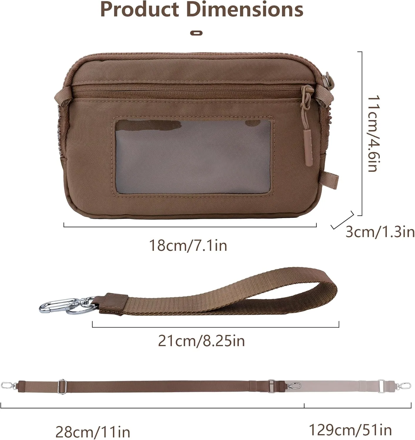 Crossbody Key Bag with ID Window, RFID Blocking Nylon Small cellphone Wallet, Transparent Slot for Easy Access