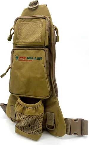 Crossbody Sling Bag Water Bottle Holder, RFID Back Pocket, Travel, Hiking, Everyday Go Bag, Chest Bag, Unisex, Slim Profile, Mid-Size (Khaki)