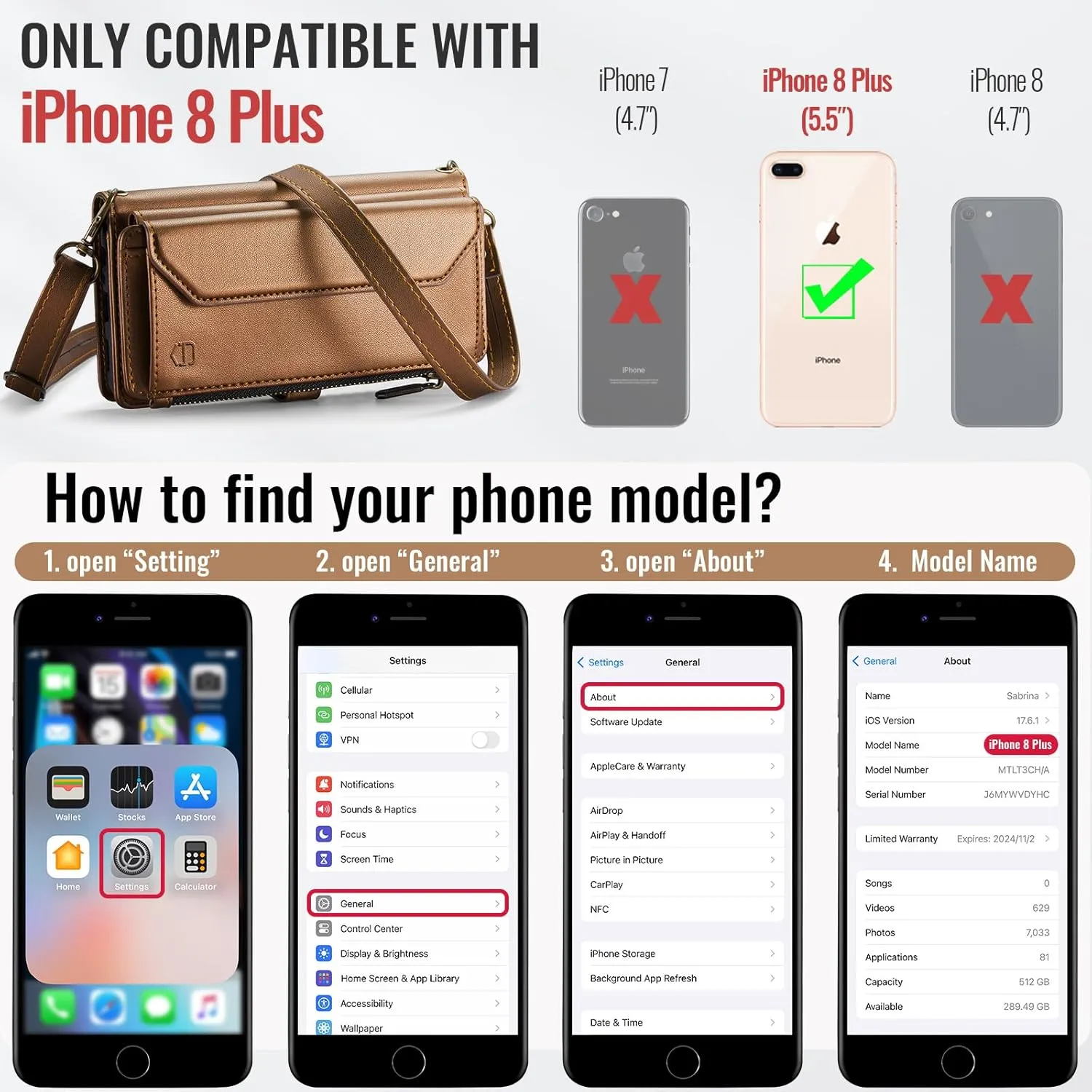 Crossbody Wallet Case Compatible with iPhone 8 Plus / 7 Plus RFID Blocking 10-Card Holder Soft PU Leather Magnetic Closure Shoulder Strap Zipper Pocket Phone Case for Women 5.5" - Brown