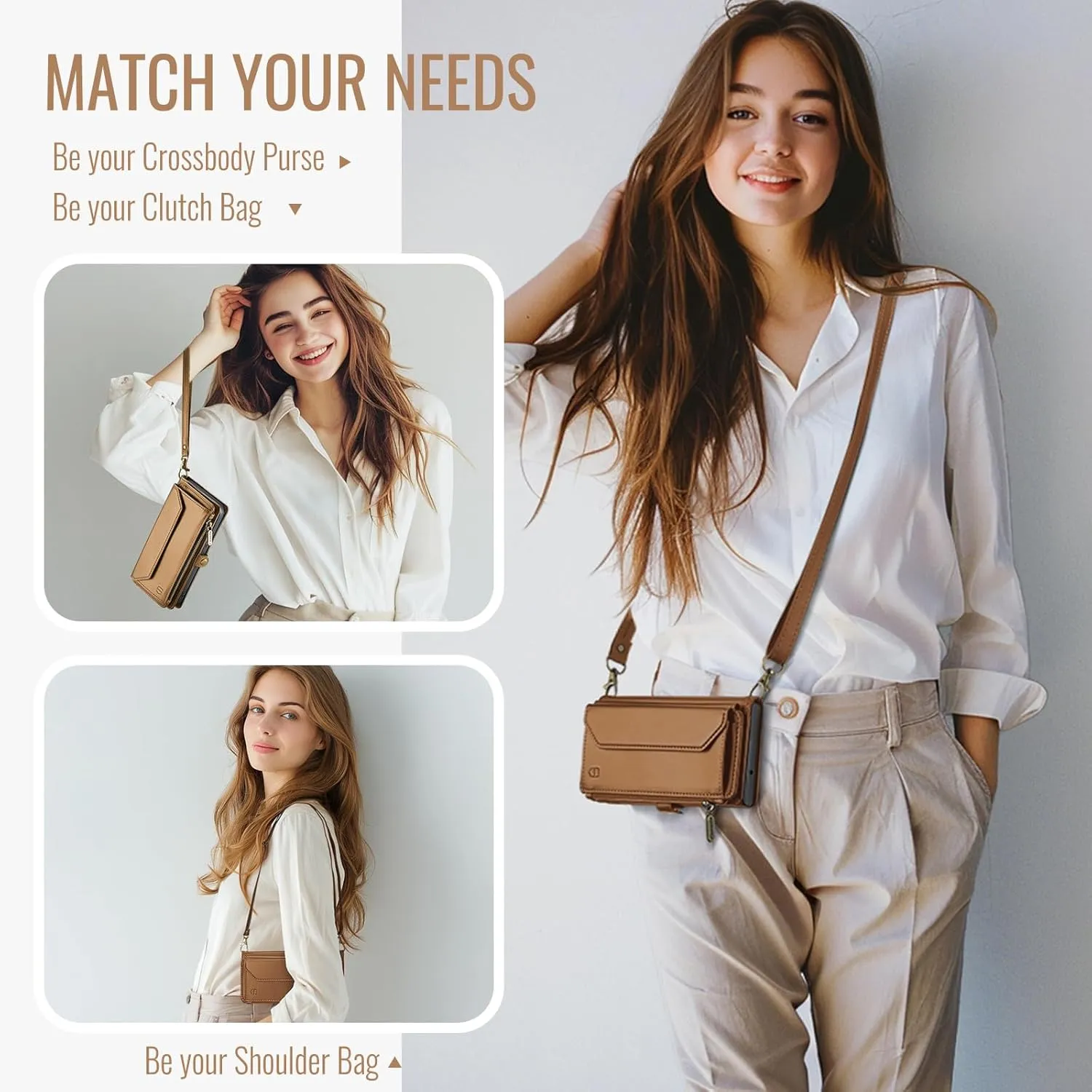 Crossbody Wallet Case Compatible with iPhone 8 Plus / 7 Plus RFID Blocking 10-Card Holder Soft PU Leather Magnetic Closure Shoulder Strap Zipper Pocket Phone Case for Women 5.5" - Brown