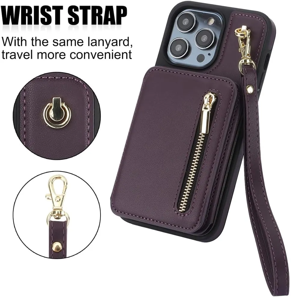 Crossbody Wallet Case for iPhone 15 Pro Max, Flip Kickstand Case with RFID Blocking Card Slot Holder,Zipper Handbag Phone Case,PU Leather iPhone 15 Pro Max, 6.7 Inch (Dark Purple, iPhone 15 Pro Max)