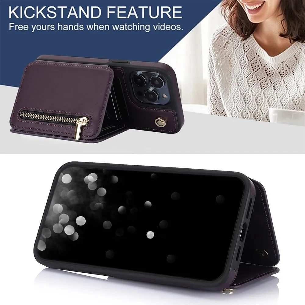 Crossbody Wallet Case for iPhone 15 Pro Max, Flip Kickstand Case with RFID Blocking Card Slot Holder,Zipper Handbag Phone Case,PU Leather iPhone 15 Pro Max, 6.7 Inch (Dark Purple, iPhone 15 Pro Max)
