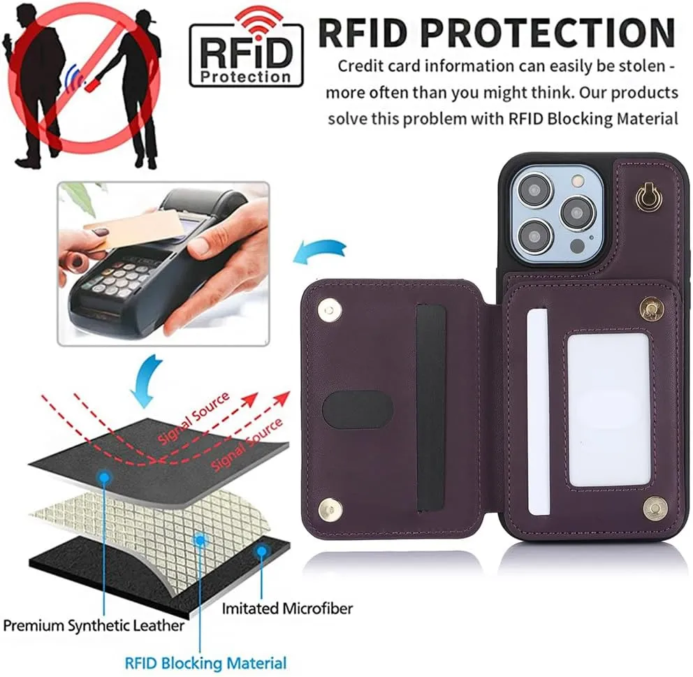 Crossbody Wallet Case for iPhone 15 Pro Max, Flip Kickstand Case with RFID Blocking Card Slot Holder,Zipper Handbag Phone Case,PU Leather iPhone 15 Pro Max, 6.7 Inch (Dark Purple, iPhone 15 Pro Max)