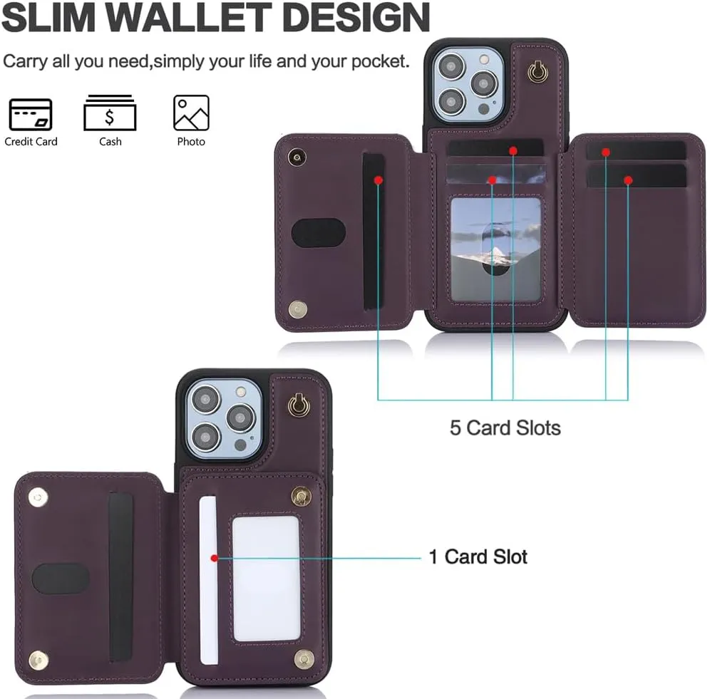 Crossbody Wallet Case for iPhone 15 Pro Max, Flip Kickstand Case with RFID Blocking Card Slot Holder,Zipper Handbag Phone Case,PU Leather iPhone 15 Pro Max, 6.7 Inch (Dark Purple, iPhone 15 Pro Max)
