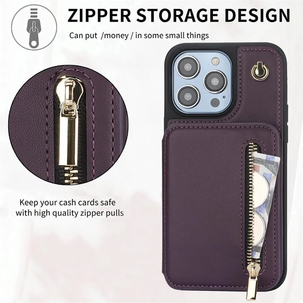 Crossbody Wallet Case for iPhone 15 Pro Max, Flip Kickstand Case with RFID Blocking Card Slot Holder,Zipper Handbag Phone Case,PU Leather iPhone 15 Pro Max, 6.7 Inch (Dark Purple, iPhone 15 Pro Max)
