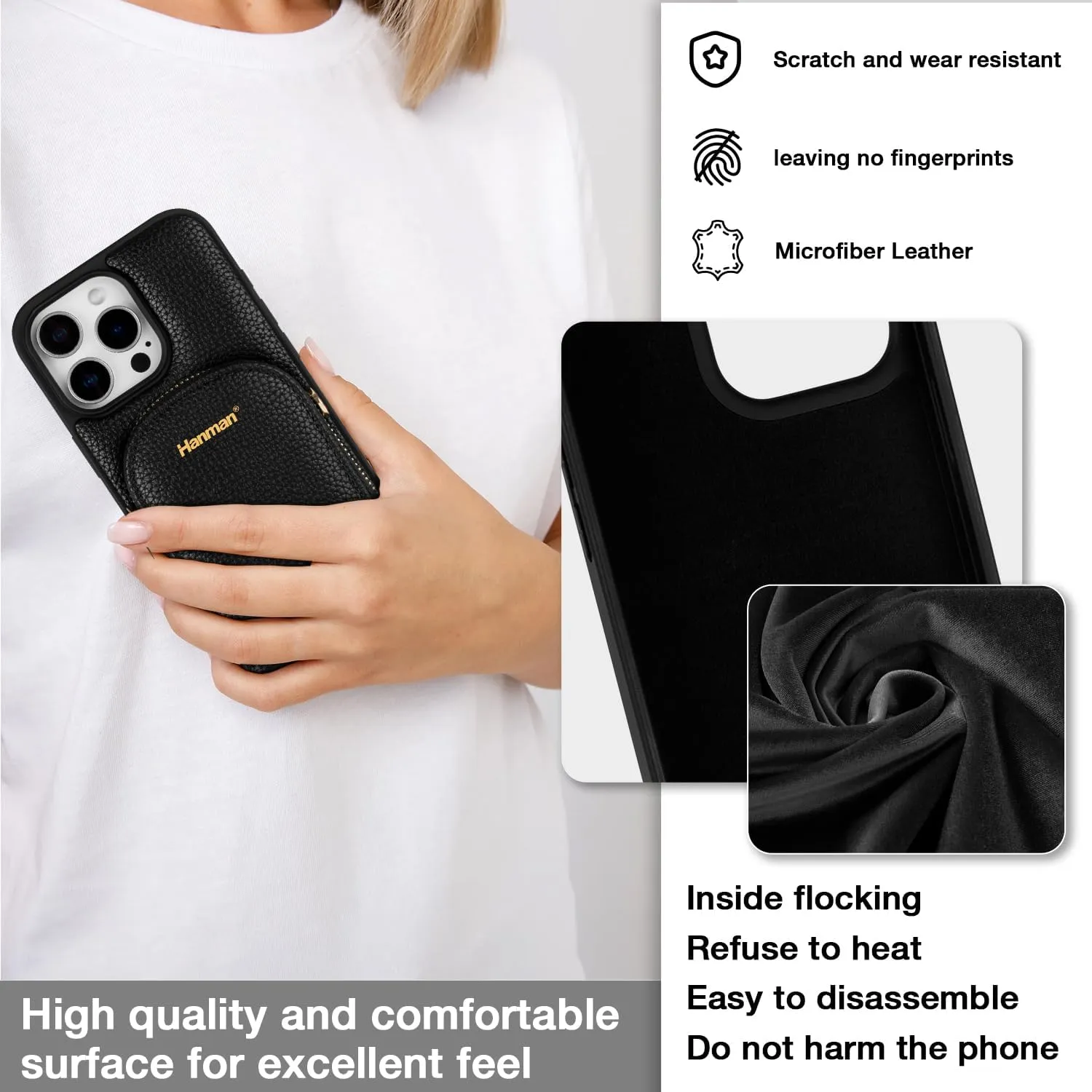 Crossbody Wallet Case for iPhone 16 Pro Max,RFID Blocking PU Leather Zipper Handbag Purse Cover Suitable for iPhone 16 Pro Max,Leather Wallet Case for Woman & Girls-Black