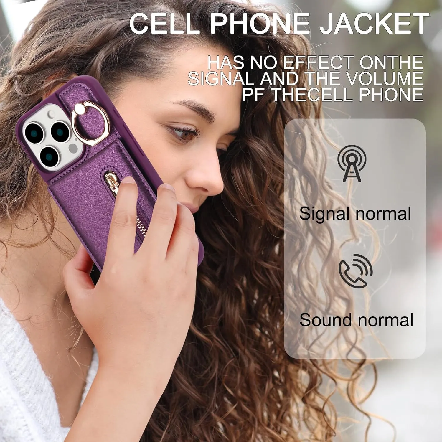Crossbody Wallet Case for iPhone 16 Pro with Lanyard Strap Card Slot Holder RFID Blocking 360° Ring Kickstand,Magnetic Flip Folio Zipper Purse Case, PU Leather Cover Handbag,Deep Purple