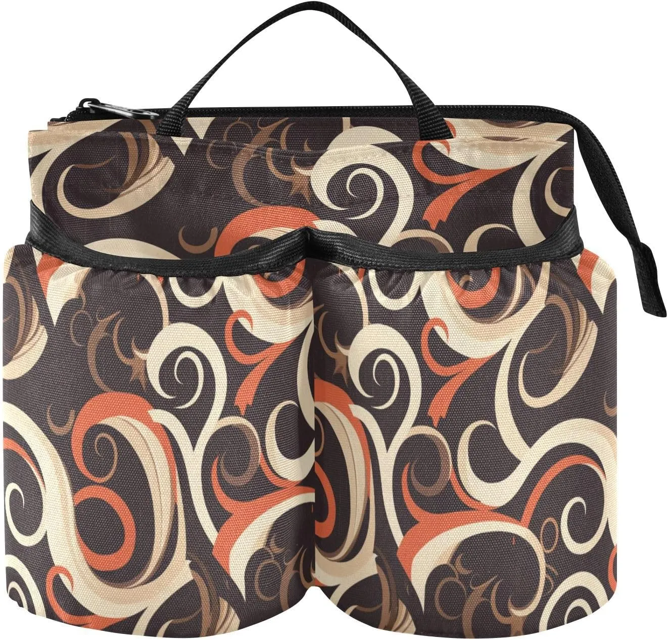 Cup Holder for Luggage Abstract Curly Lines Brown Beige Cup Holder Bag Travel Gifts for Drink Beverages Caddy Coffee