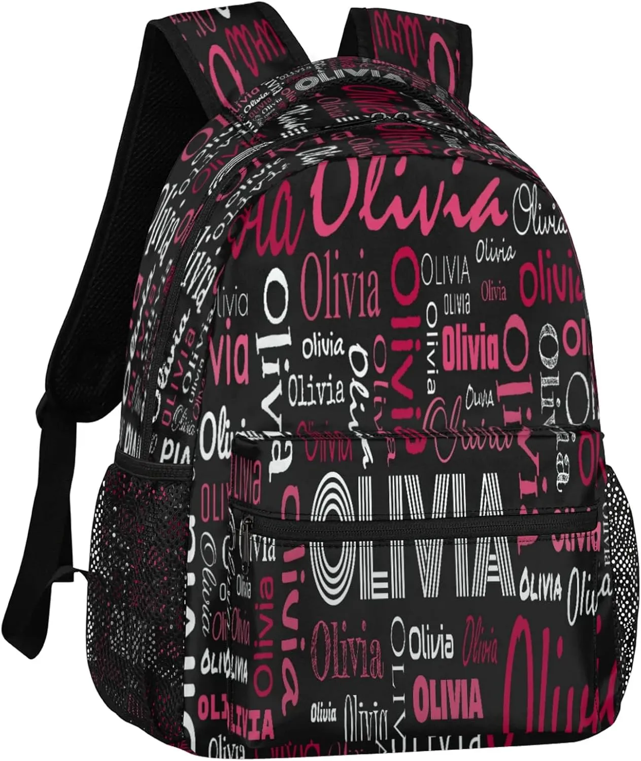 Custom Backpack Bag for Women Men, Waterproof Personalized Casual Backpacks with Name, Black Red Background Customized Bag Back Pack, Adjustable Shoulder Straps