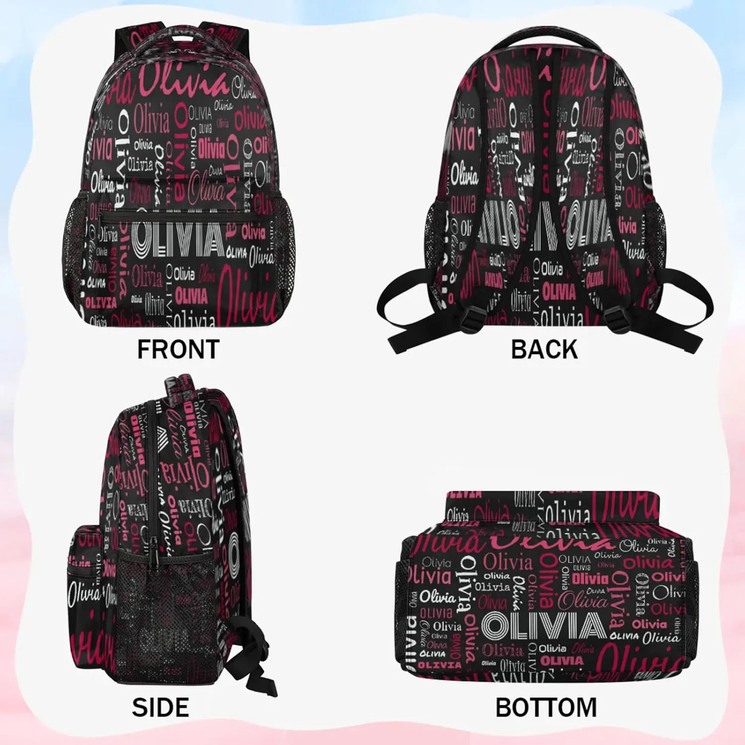 Custom Backpack Bag for Women Men, Waterproof Personalized Casual Backpacks with Name, Black Red Background Customized Bag Back Pack, Adjustable Shoulder Straps