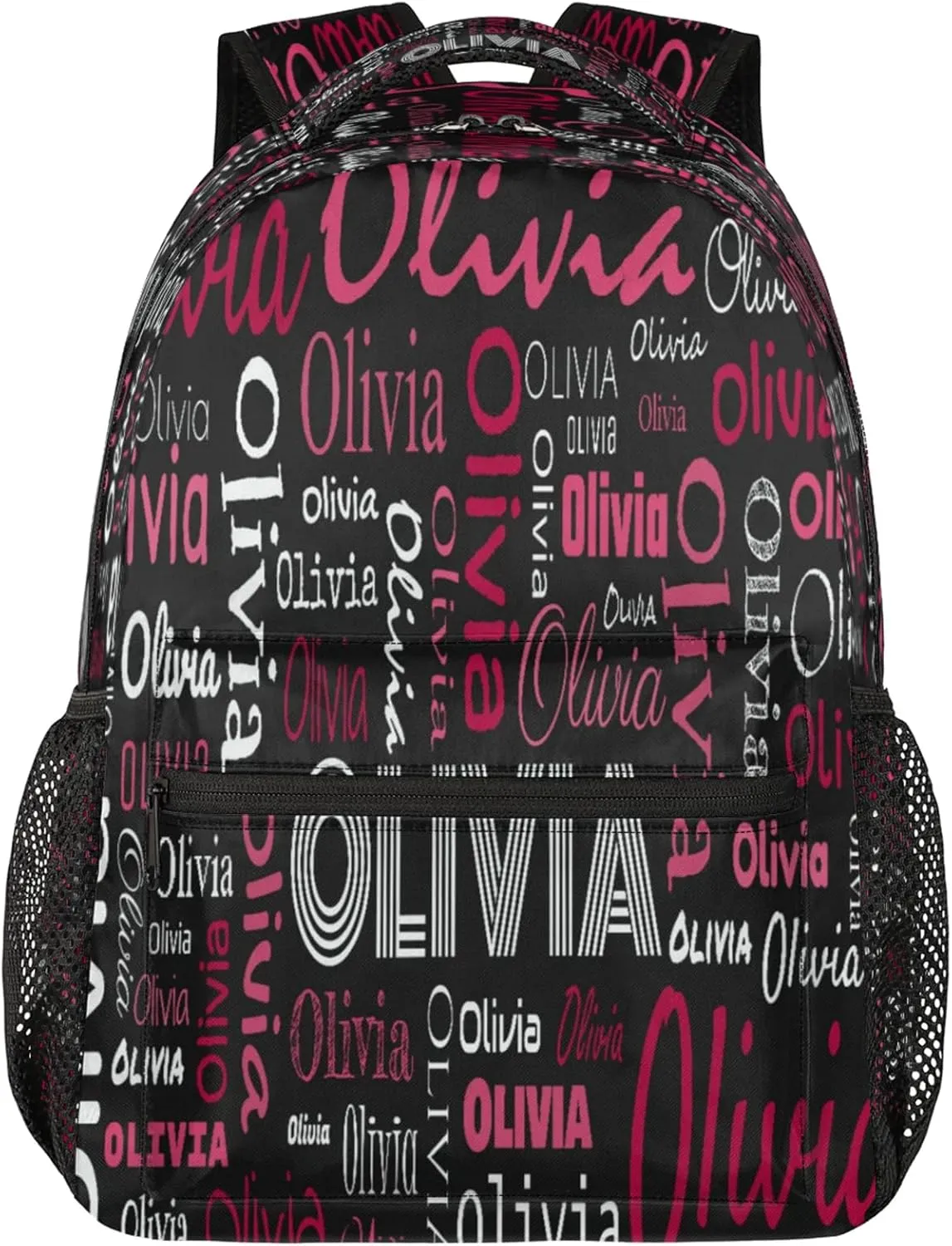 Custom Backpack Bag for Women Men, Waterproof Personalized Casual Backpacks with Name, Black Red Background Customized Bag Back Pack, Adjustable Shoulder Straps